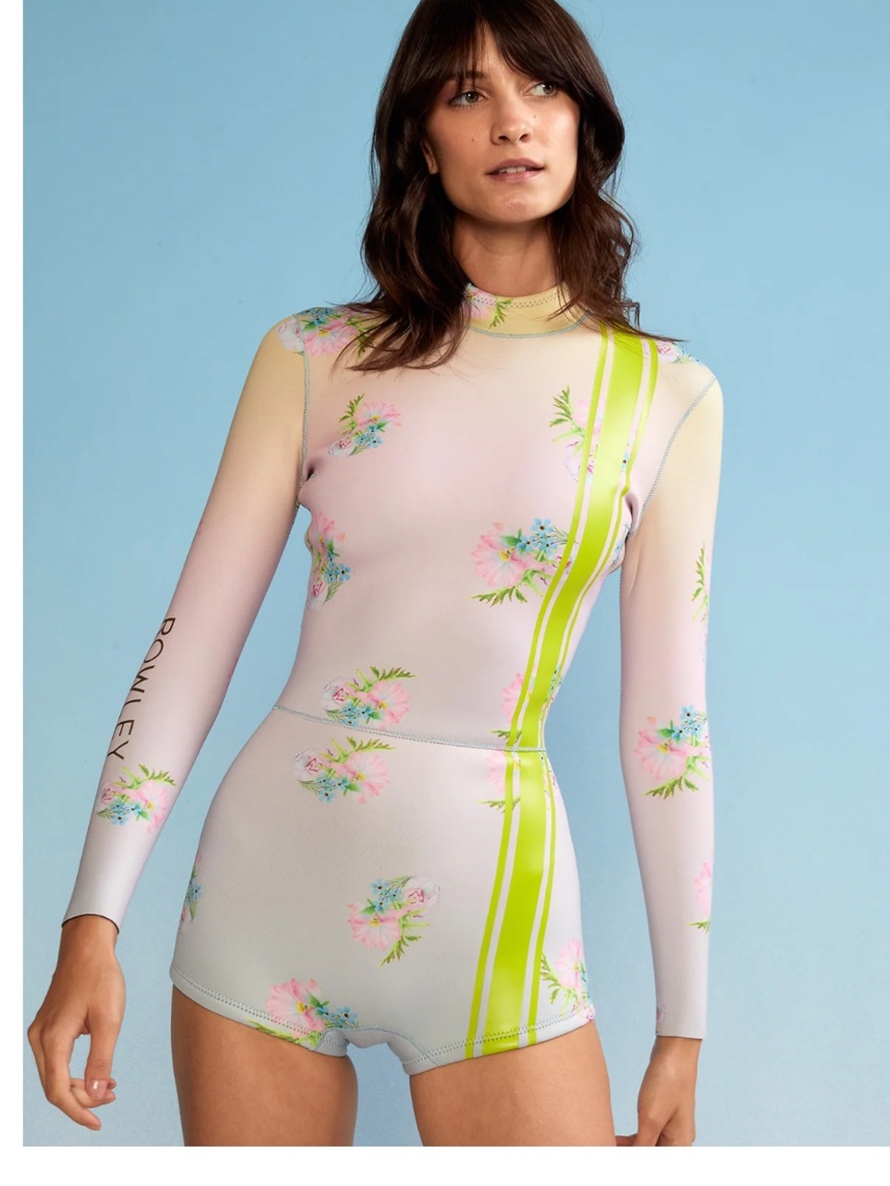 Cynthia Rowley Pastel Floral Long-Sleeve Surf Suit with Lime Stripe - Picture 1 of 5